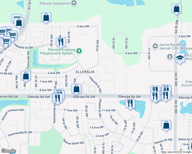 map of restaurants, bars, coffee shops, grocery stores, and more near in Edmonton