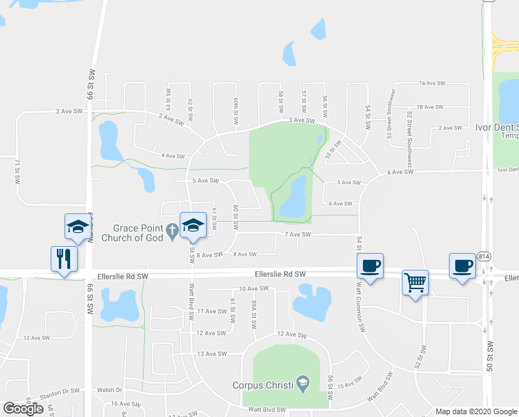 map of restaurants, bars, coffee shops, grocery stores, and more near 5903 6 Avenue Southwest in Edmonton