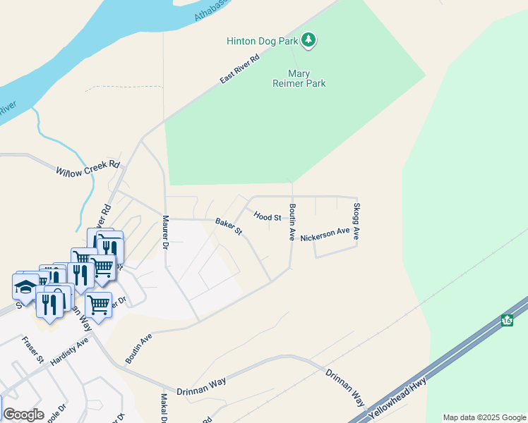 map of restaurants, bars, coffee shops, grocery stores, and more near 113 Plante Cove in Hinton