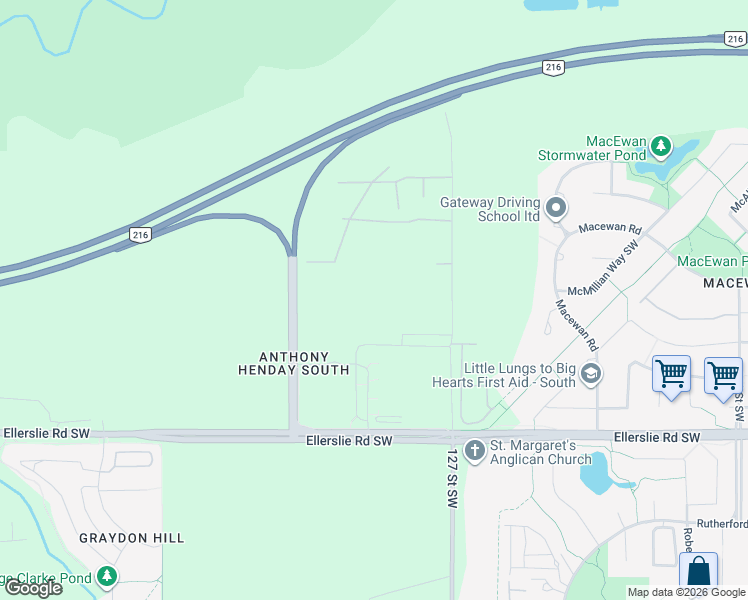 map of restaurants, bars, coffee shops, grocery stores, and more near 210 127 Street Southwest in Edmonton