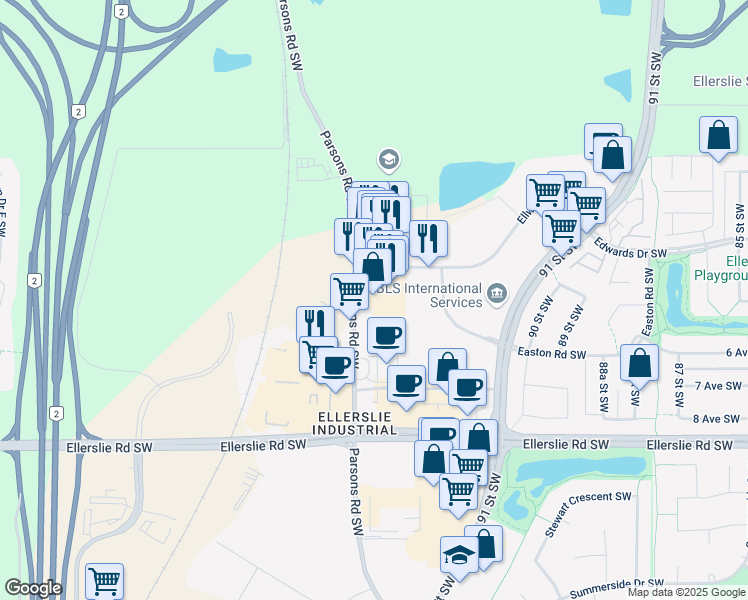map of restaurants, bars, coffee shops, grocery stores, and more near 2951 Ellwood Drive Southwest in Edmonton