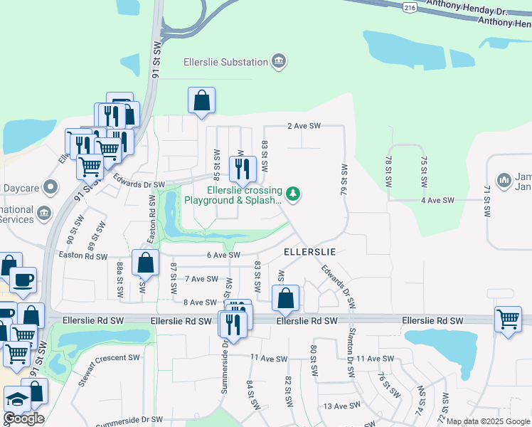 map of restaurants, bars, coffee shops, grocery stores, and more near 8220 5th Avenue Southwest in Edmonton