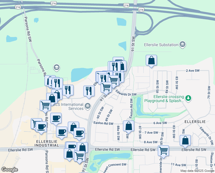 map of restaurants, bars, coffee shops, grocery stores, and more near in Edmonton