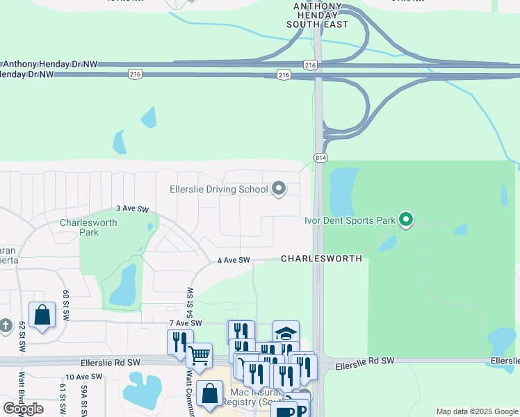 map of restaurants, bars, coffee shops, grocery stores, and more near in Edmonton