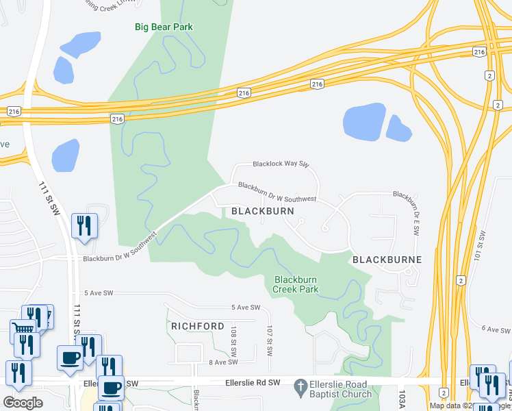 map of restaurants, bars, coffee shops, grocery stores, and more near 946 Blackett Wynd Southwest in Edmonton
