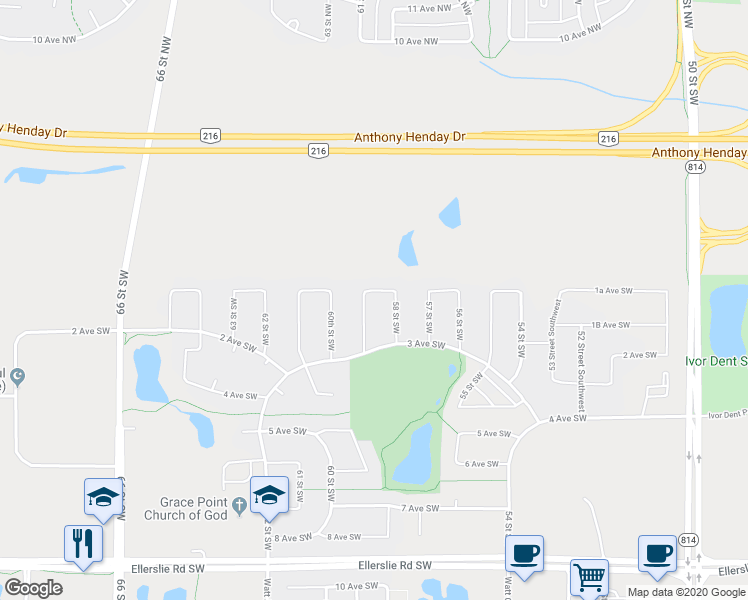 map of restaurants, bars, coffee shops, grocery stores, and more near 11 1A Avenue Southwest in Edmonton