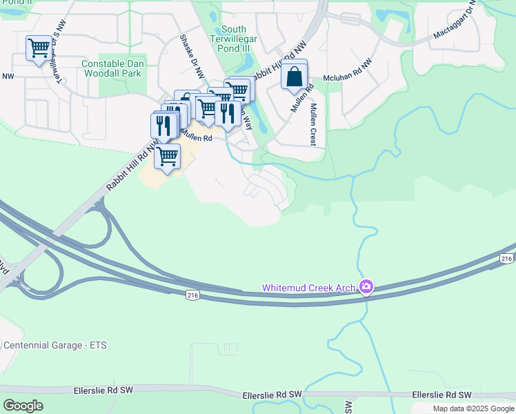 map of restaurants, bars, coffee shops, grocery stores, and more near 5868 Mullen Place Northwest in Edmonton