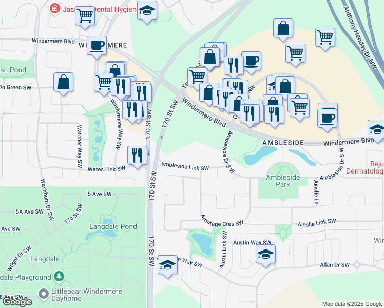map of restaurants, bars, coffee shops, grocery stores, and more near in Edmonton
