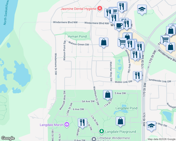 map of restaurants, bars, coffee shops, grocery stores, and more near 9038 Westcliff Way Southwest in Edmonton