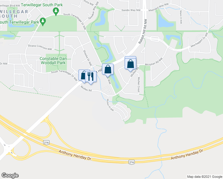 map of restaurants, bars, coffee shops, grocery stores, and more near 5970 Mullen Way in Edmonton