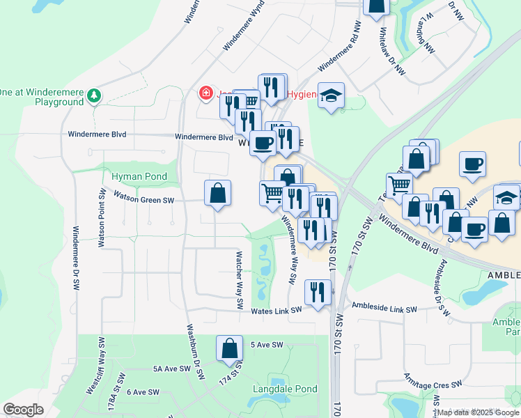 map of restaurants, bars, coffee shops, grocery stores, and more near in Edmonton