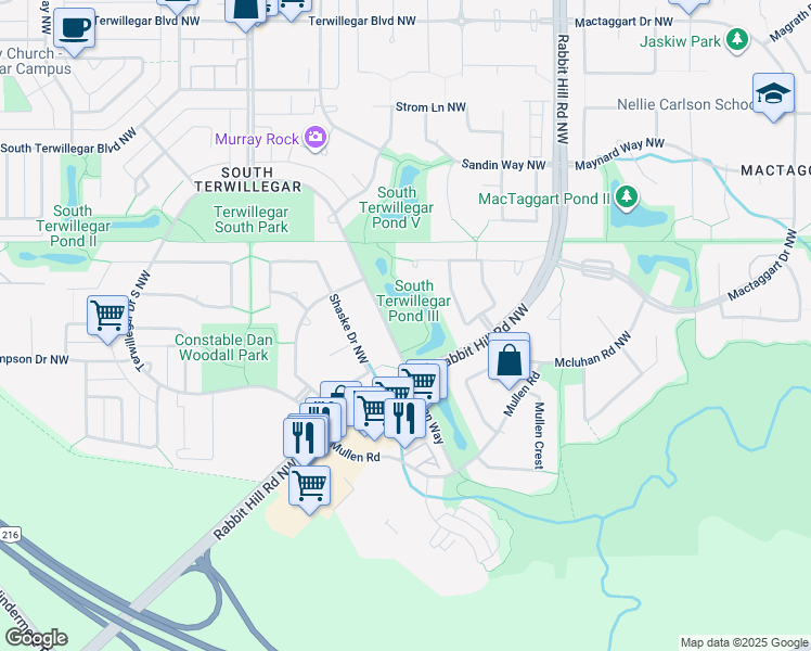 map of restaurants, bars, coffee shops, grocery stores, and more near 7021 South Terwillegar Drive Northwest in Edmonton
