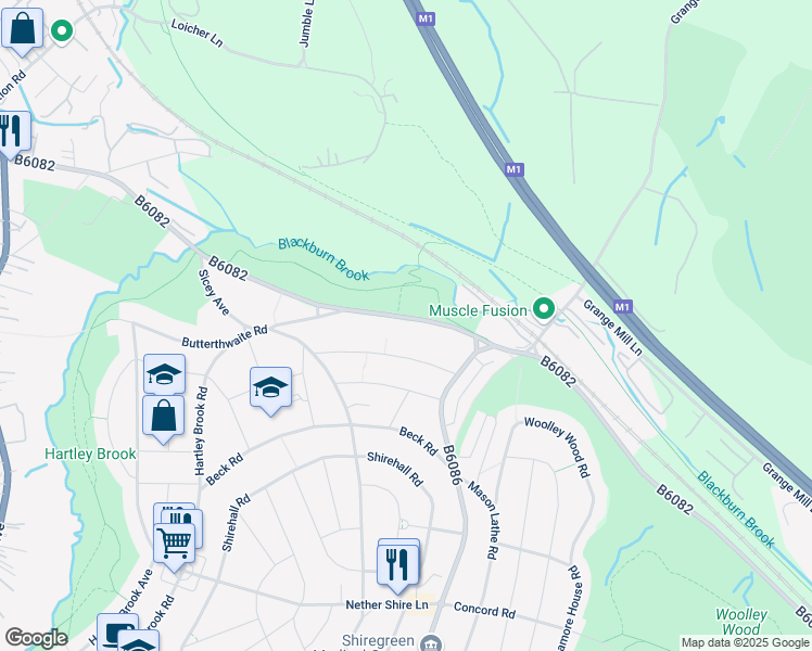 map of restaurants, bars, coffee shops, grocery stores, and more near Ecclesfield Road in South Yorkshire