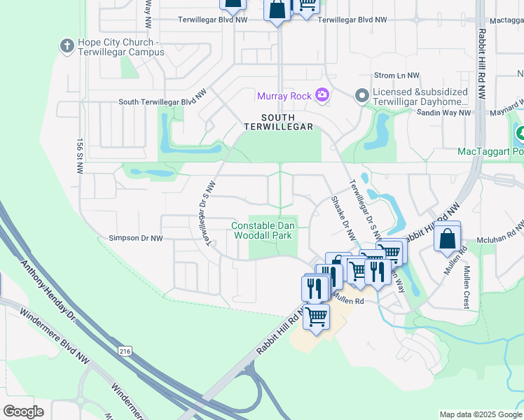 map of restaurants, bars, coffee shops, grocery stores, and more near 8441 Sloane Crescent Northwest in Edmonton