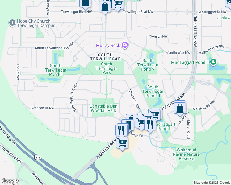 map of restaurants, bars, coffee shops, grocery stores, and more near 8379 Shaske Crescent Northwest in Edmonton