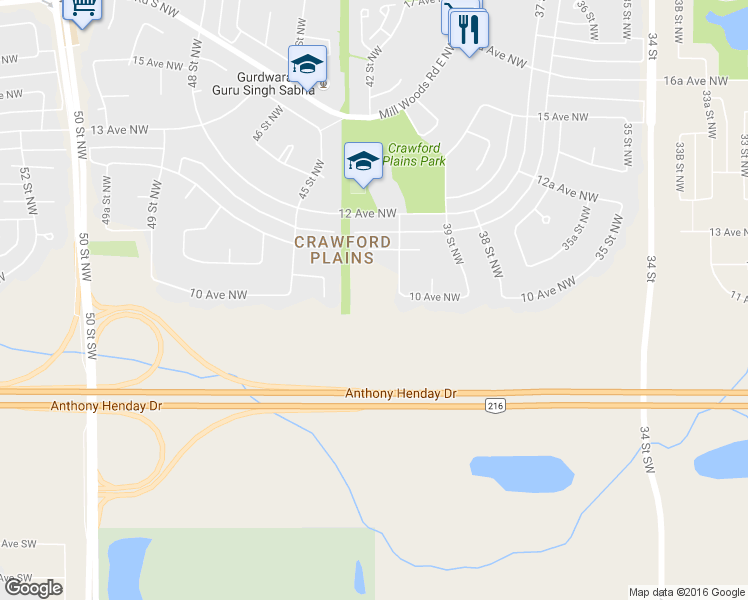 map of restaurants, bars, coffee shops, grocery stores, and more near 1010 41 Street Northwest in Edmonton