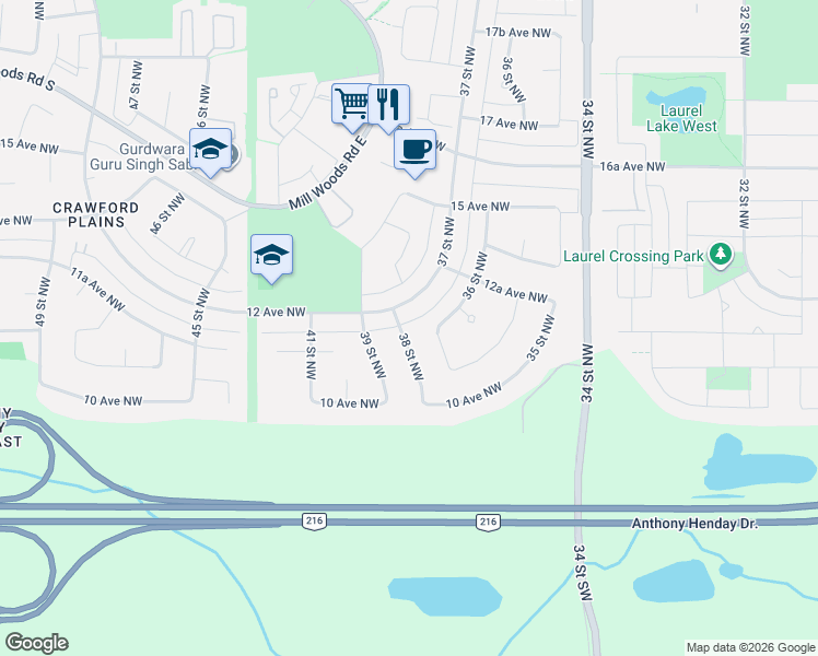 map of restaurants, bars, coffee shops, grocery stores, and more near in Edmonton