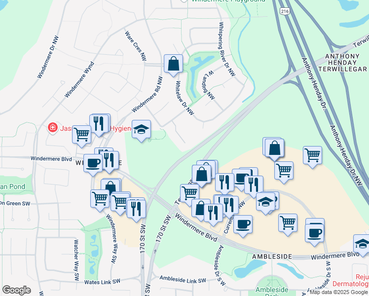 map of restaurants, bars, coffee shops, grocery stores, and more near 2215 Austin Way in Edmonton
