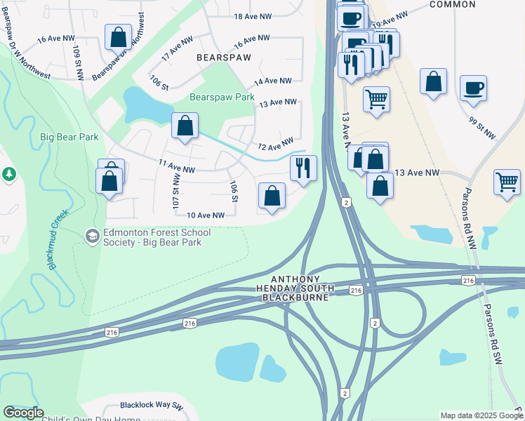 map of restaurants, bars, coffee shops, grocery stores, and more near 1007 105 Street in Edmonton