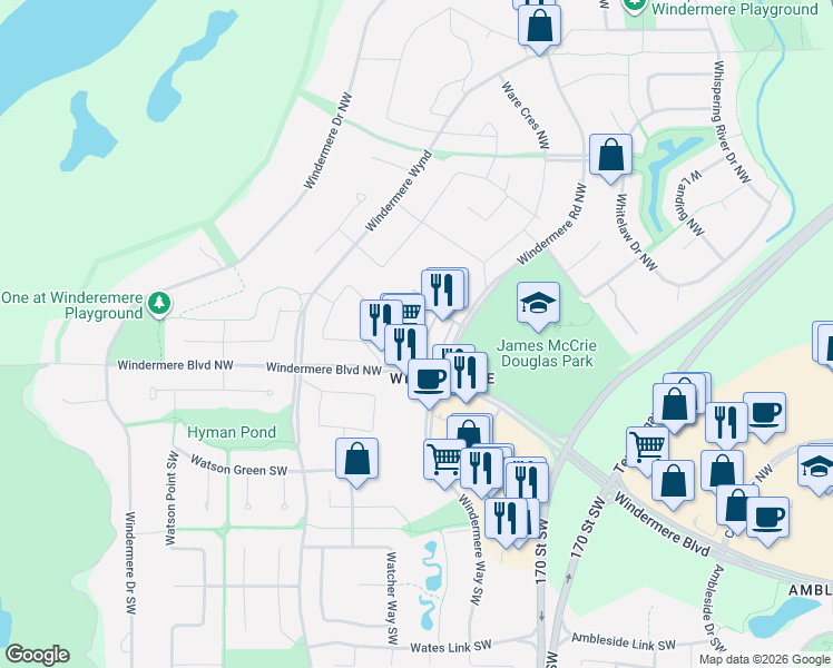map of restaurants, bars, coffee shops, grocery stores, and more near in Edmonton