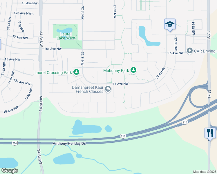 map of restaurants, bars, coffee shops, grocery stores, and more near 1317 29 Street Northwest in Edmonton