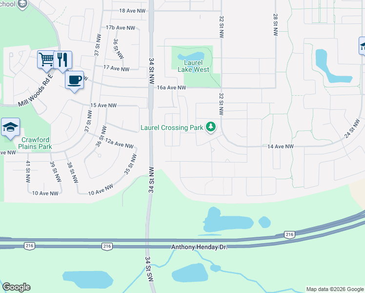 map of restaurants, bars, coffee shops, grocery stores, and more near 1405 33A Street in Edmonton