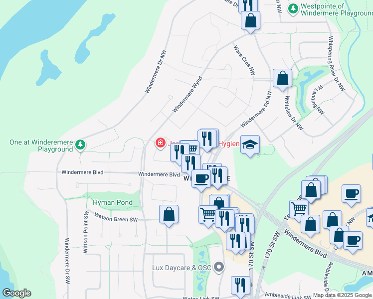 map of restaurants, bars, coffee shops, grocery stores, and more near in Edmonton