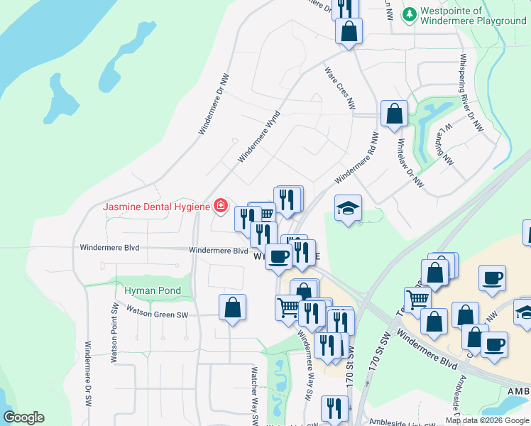 map of restaurants, bars, coffee shops, grocery stores, and more near in Edmonton