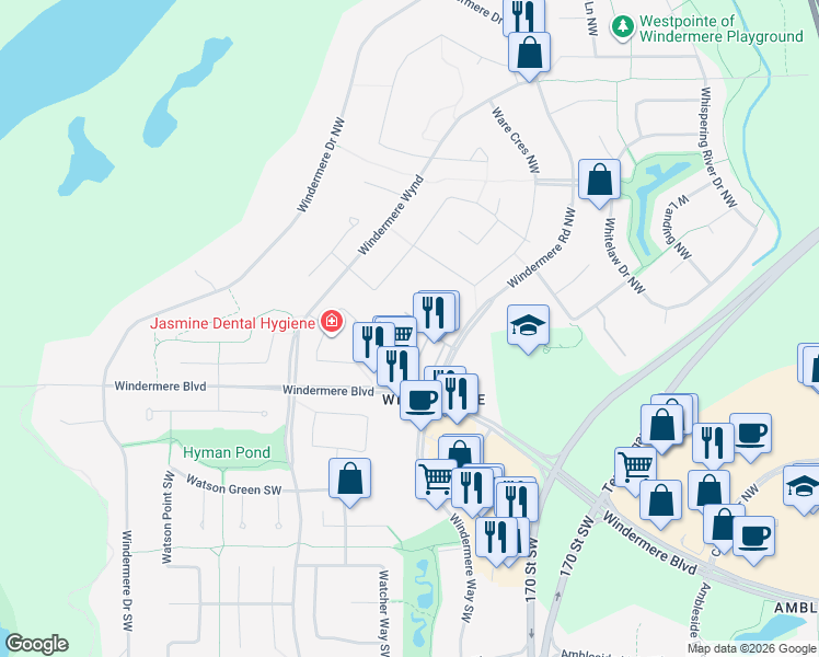 map of restaurants, bars, coffee shops, grocery stores, and more near in Edmonton