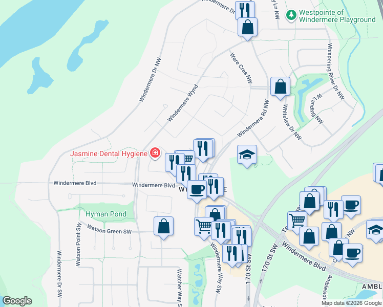 map of restaurants, bars, coffee shops, grocery stores, and more near in Edmonton