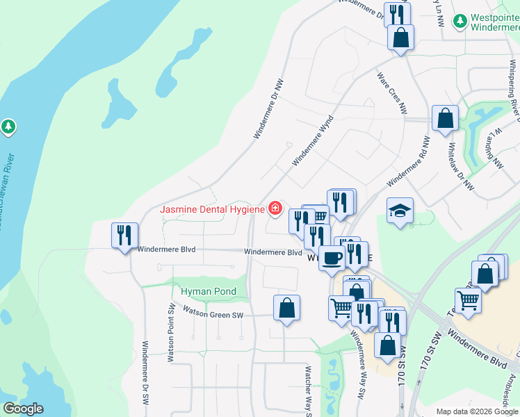 map of restaurants, bars, coffee shops, grocery stores, and more near 1007 Walkowski Place Northwest in Edmonton
