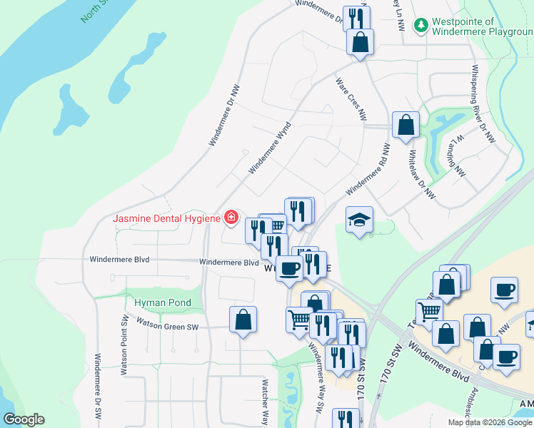 map of restaurants, bars, coffee shops, grocery stores, and more near in Edmonton