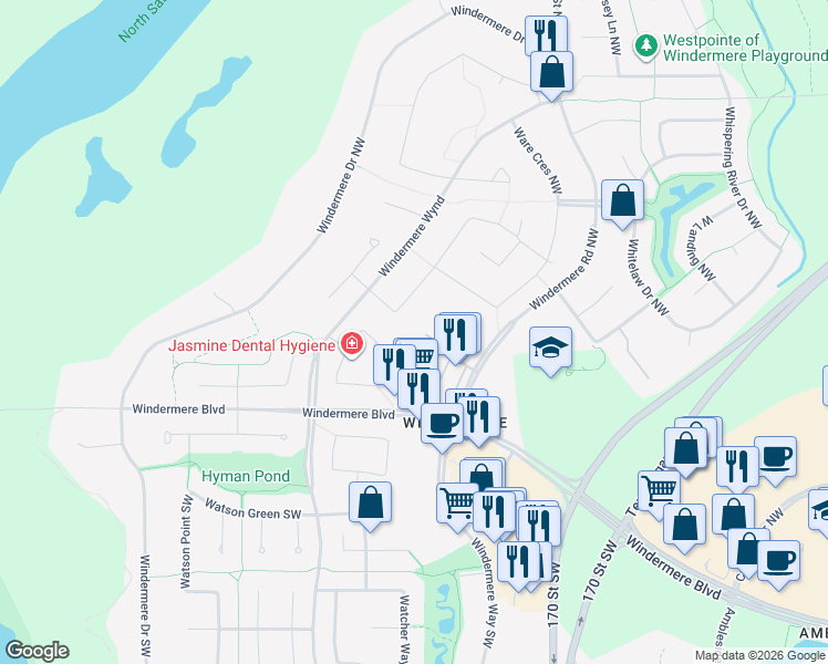 map of restaurants, bars, coffee shops, grocery stores, and more near 2007 Ware Road Northwest in Edmonton