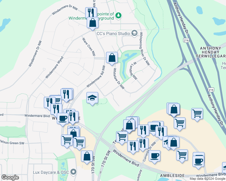 map of restaurants, bars, coffee shops, grocery stores, and more near 3707 Whitelaw Lane in Edmonton