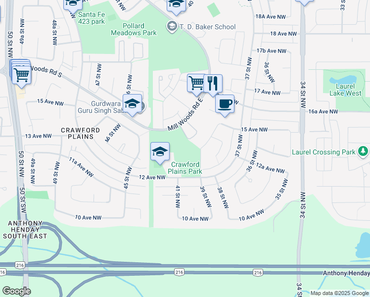 map of restaurants, bars, coffee shops, grocery stores, and more near 4012 12 Avenue Northwest in Edmonton