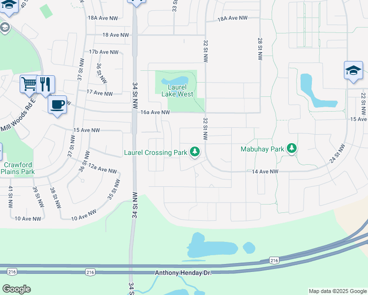 map of restaurants, bars, coffee shops, grocery stores, and more near 3243 15 Avenue Northwest in Edmonton