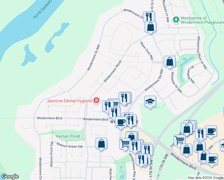 map of restaurants, bars, coffee shops, grocery stores, and more near 2007 Ware Road Northwest in Edmonton