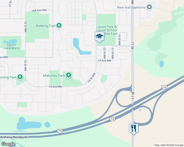 map of restaurants, bars, coffee shops, grocery stores, and more near 1426 24A Street in Edmonton