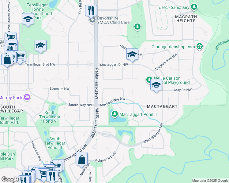 map of restaurants, bars, coffee shops, grocery stores, and more near 6128 Maynard Crescent Northwest in Edmonton