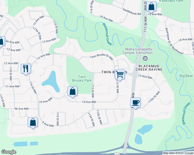 map of restaurants, bars, coffee shops, grocery stores, and more near 11254 11 Avenue Northwest in Edmonton