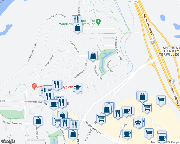 map of restaurants, bars, coffee shops, grocery stores, and more near 3832 Whitelaw Place Northwest in Edmonton