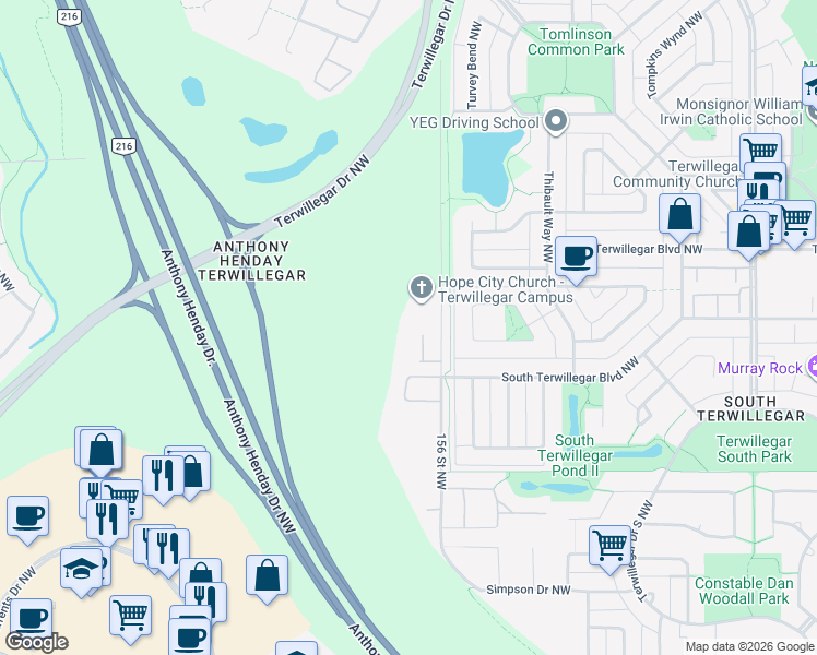 map of restaurants, bars, coffee shops, grocery stores, and more near 1208 156 Street Northwest in Edmonton