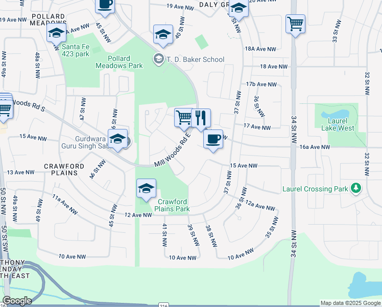 map of restaurants, bars, coffee shops, grocery stores, and more near in Edmonton