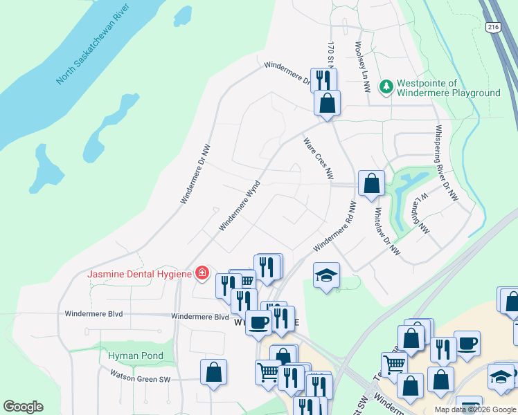 map of restaurants, bars, coffee shops, grocery stores, and more near in Edmonton
