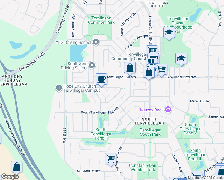 map of restaurants, bars, coffee shops, grocery stores, and more near 5523 Stevens Crescent Northwest in Edmonton
