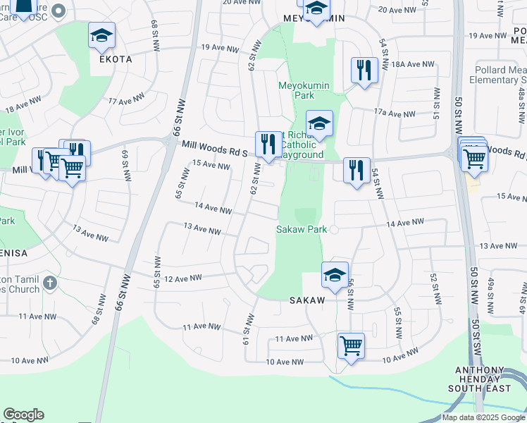 map of restaurants, bars, coffee shops, grocery stores, and more near in Edmonton