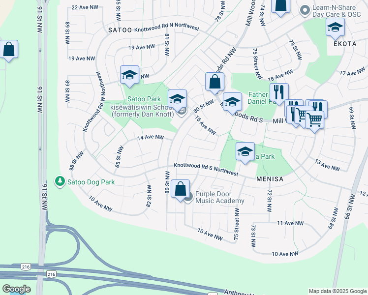 map of restaurants, bars, coffee shops, grocery stores, and more near 1212 78 Street Northwest in Edmonton