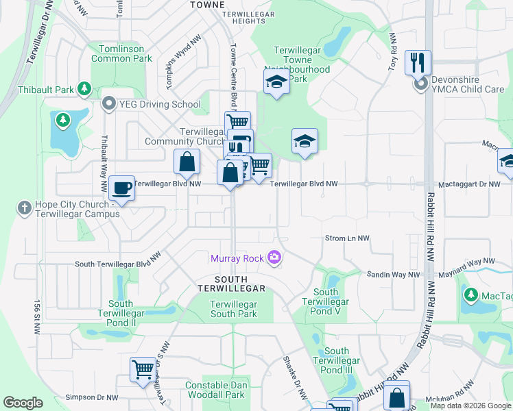 map of restaurants, bars, coffee shops, grocery stores, and more near in Edmonton