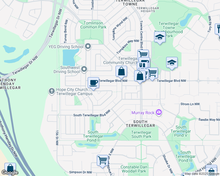 map of restaurants, bars, coffee shops, grocery stores, and more near 5523 Stevens Crescent Northwest in Edmonton