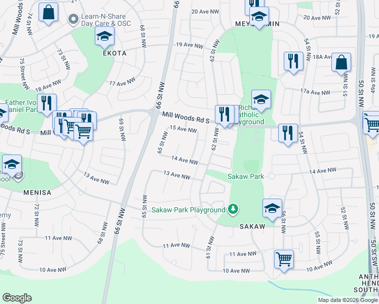 map of restaurants, bars, coffee shops, grocery stores, and more near in Edmonton